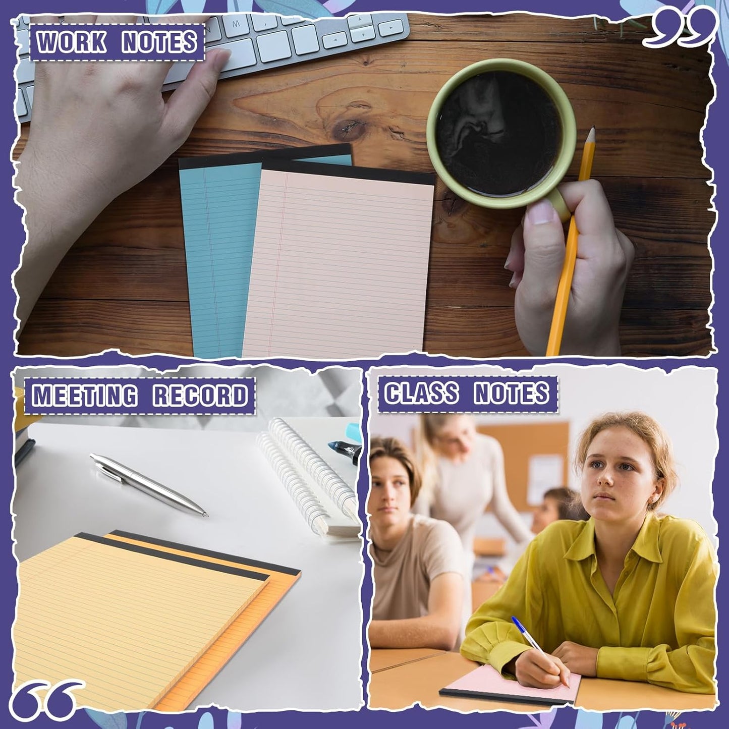 Lincia 24 Pcs 12 Pcs 5" x 8" Small Legal Pads Colored Lined Note Pads Narrow Ruled Writing Notepads 50 Sheets Per Micro Paper Notebook Lined and Perforated for College Office Supplies (Bright Colors)