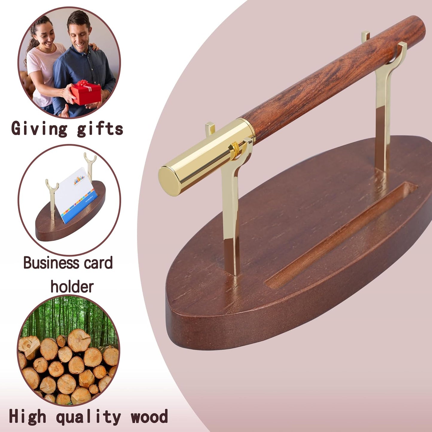 Pen Holder Desk Organizers and Accessories Desk Decor ,Exquisite Wooden Pen Holder ,with a Cool Pen and Two Refills for Office and Home (Style B)