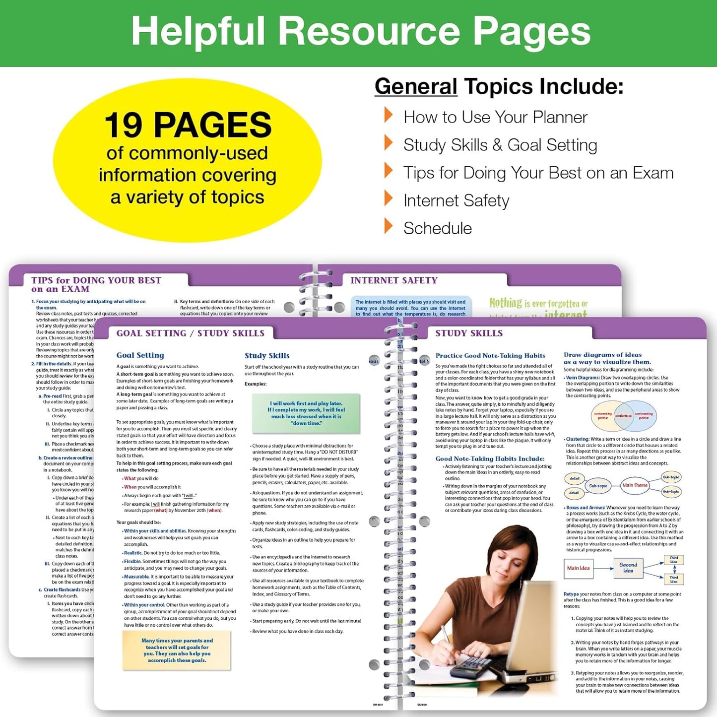 Global Datebooks Dated Middle School or High School Student Planner for Academic Year 2025-2026 Includes Ruler/Bookmark and Planning Stickers (Matrix Style - 8.5"x11" - Retro)