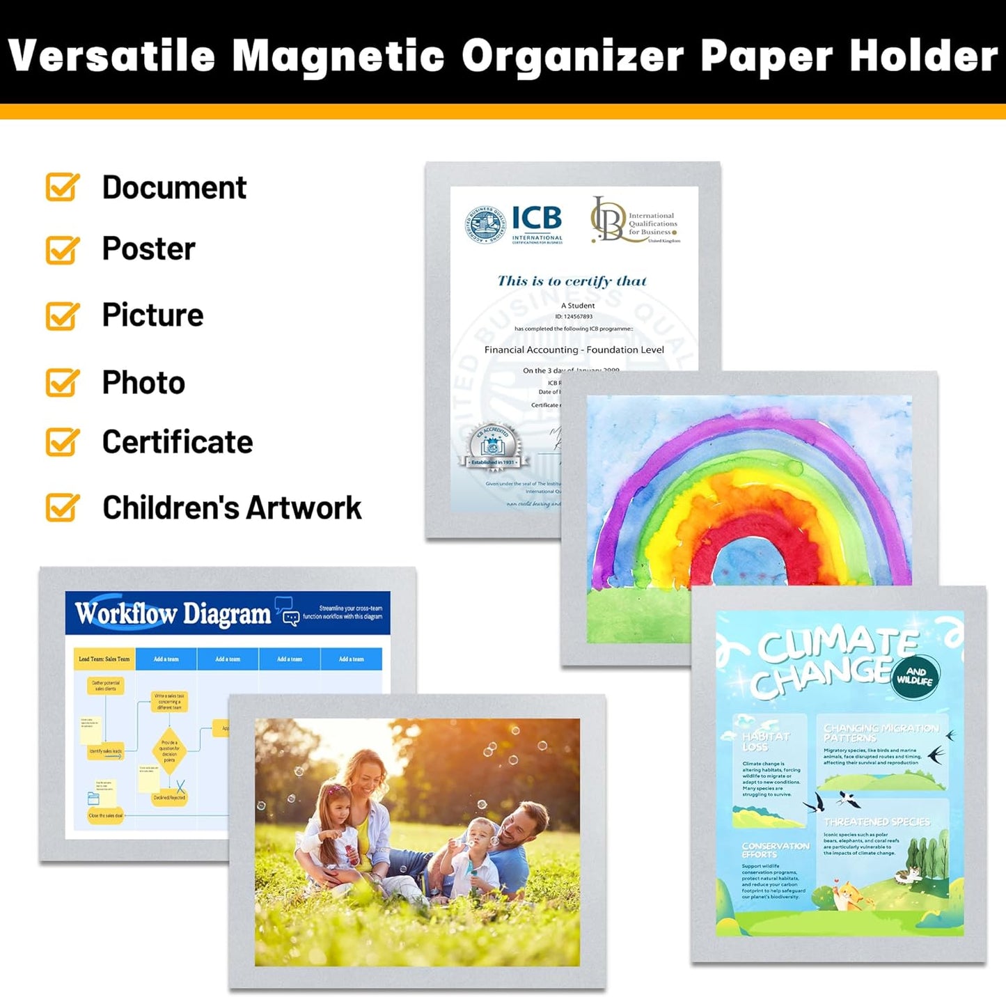 20Packs Magnetic Sign Holder 8.5x11 for Fridge & Metal Surfaces - Magnetic Frames with File/Paper/Document Holder - Photos/Pictures/Posters Frame for Commercial Offices/Stores (Silver)