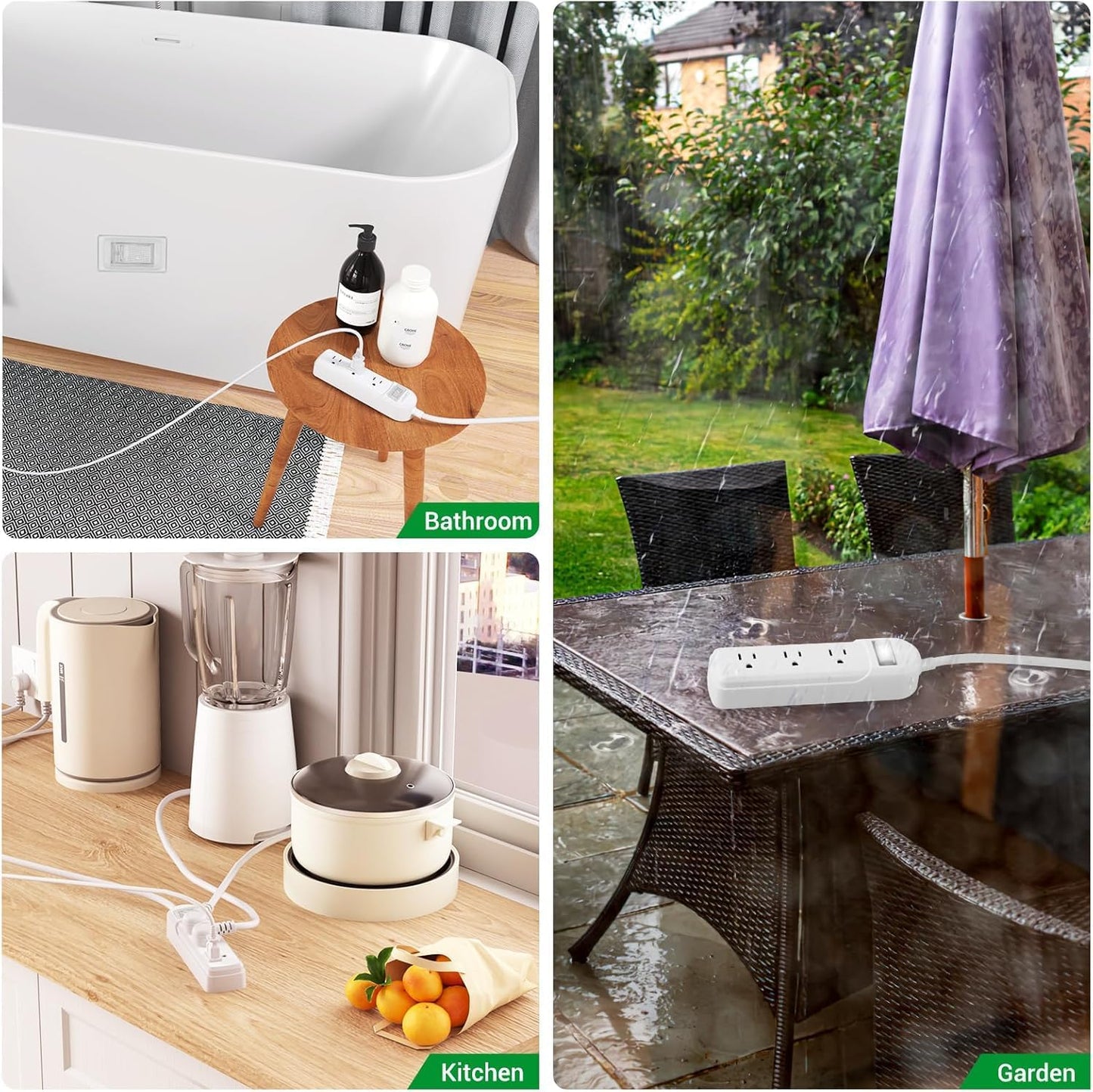 IPX6 Outdoor Power Strip Weatherproof, Waterproof Surge Protector with 3 Wide Outlet 12FT Long Extension Cord, Wall Mountable for Outside Decorations and More UL Listed(Black)