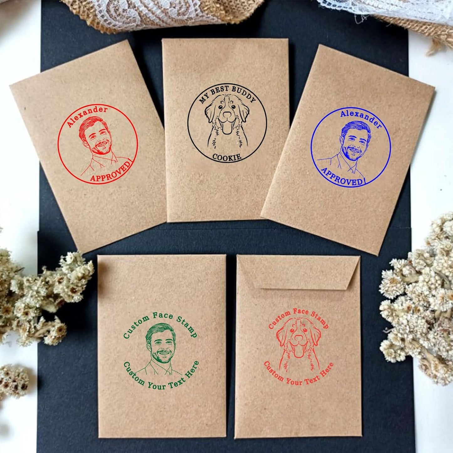 Custom Face Photo Stamp Personalized Self-Inking Portrait Rubber Stamps Customized Name Logo Return Address Approved Stamp Label Stamping Supplies Office Business Funny Gifts for Pets Teacher Face