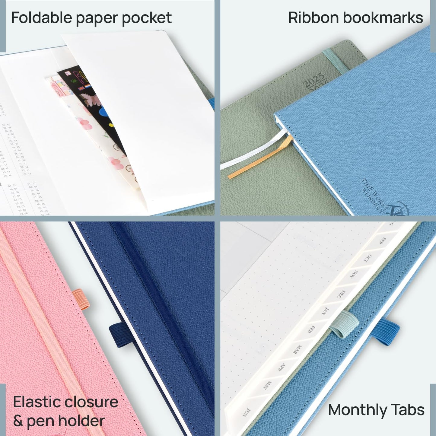 POPRUN Planner 2025-2026 (Large 8.5''x 10.5''), Horizontal Weekly Notebook Jul.2025 - Jun.2026, Academic Appointment Book with Monthly Tabs, Leather Hardcover, Inner Pocket, 100 GSM - Pacific Green