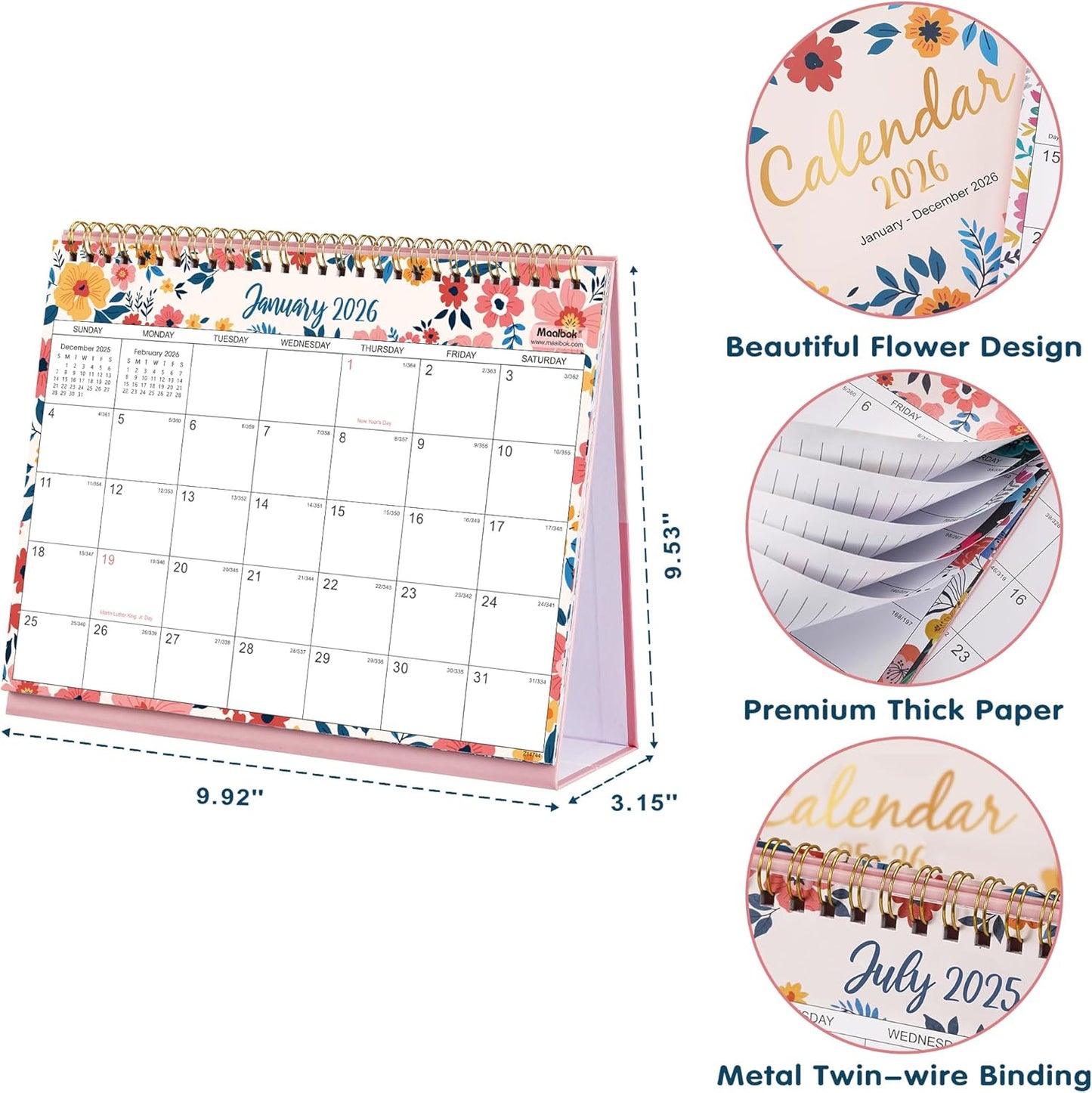 2026 Desk Calendar - Jan. 2026 ā Dec. 2026, Standing Flip Calendar 2026, 12 Months Desktop Calendar, 10" x 8.3", Thick Paper, Strong Binding, Stand Up, with Memo Pages ļ¼ Blank Blocks