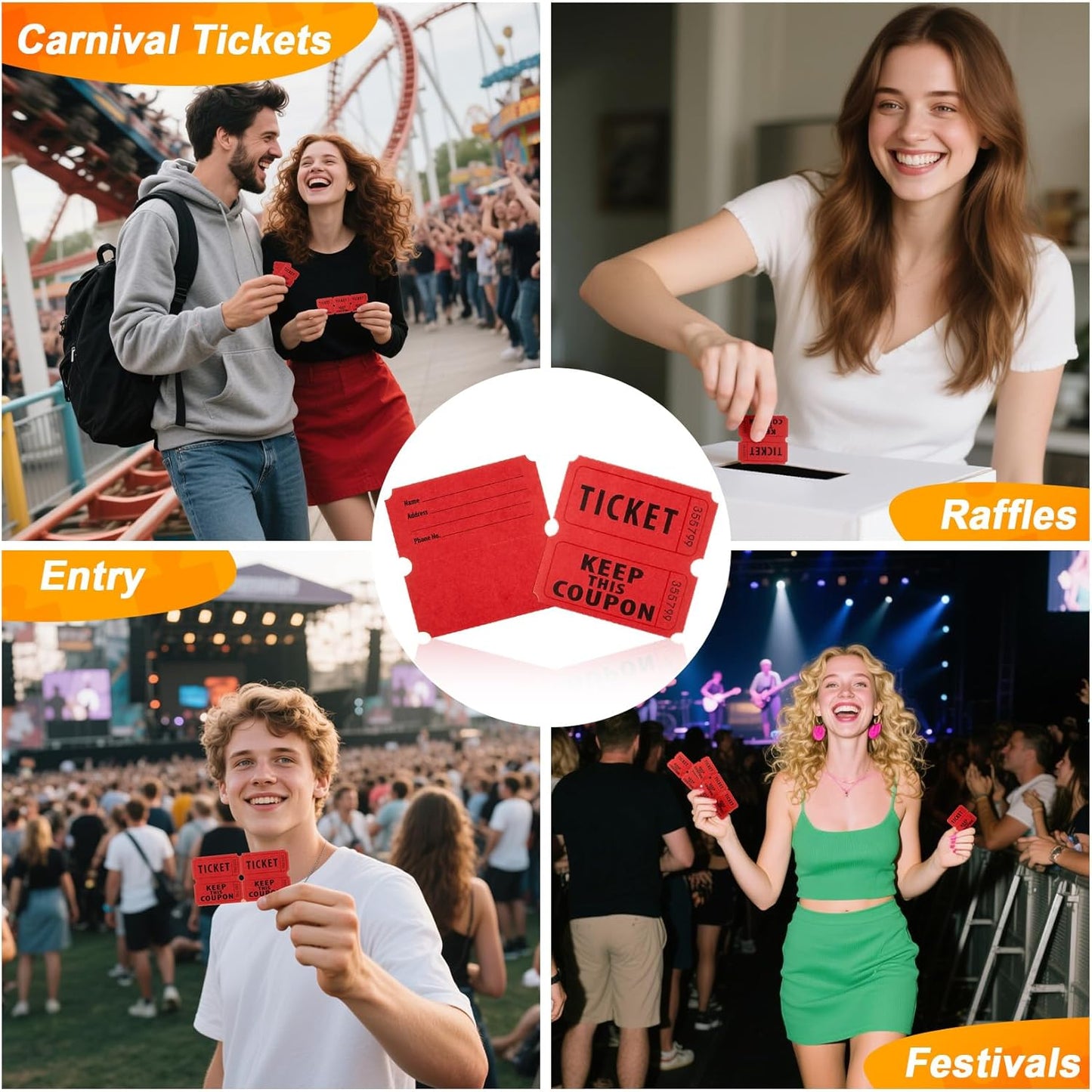 200PCS Double Roll Raffle Tickets - 50/50 Writable Raffle Tickets Perforated Line Consecutive Numbers Tearable Suitable for Raffles, Events, Carnivals, Entry, Party, Lottery, Prizes, Red