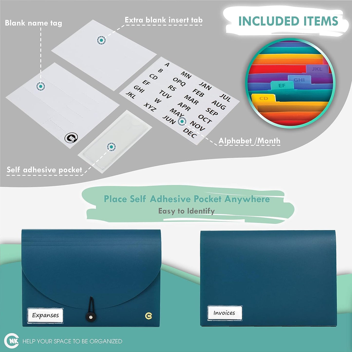 CNK File Folders Organizer with 13 Pockets Accordion Expanding Folder For Documents Receipt Document Paper Pocket Filing Products Accordian Important expandable holder files alphabetical Labels Letter