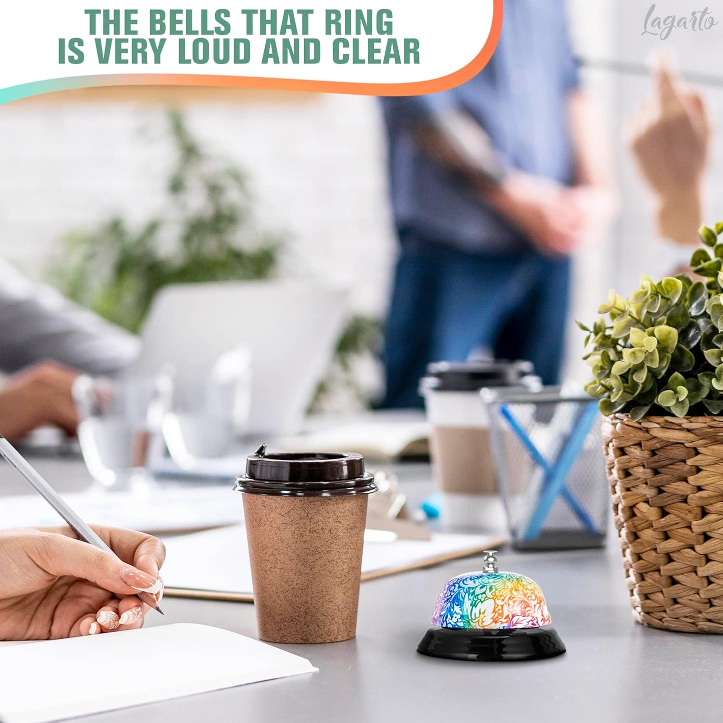 Desk Bell for Service – Floral Design Classroom Bell for Teachers, Stainless Steel 3.35 x 2.56 with Non-Slip Base & Clear Sound, Easy to Clean – Desk Bells for Classroom, Hotels, Stores & Offices