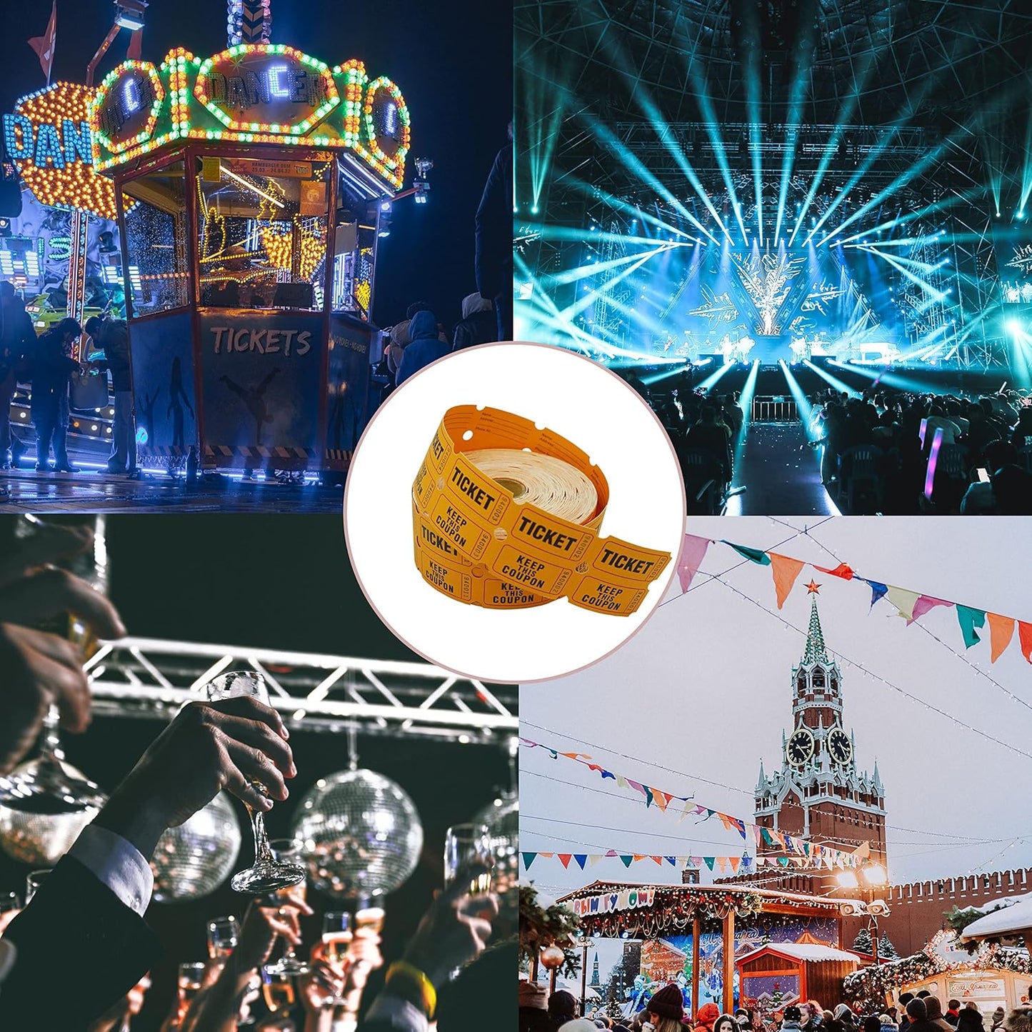 DNB 4000 Pairs Raffle Tickets - 4 Color Set of 1000 2 x 2 Inch 50/50 Double Roll Raffle Tickets - Purple/Pink/White/Orange