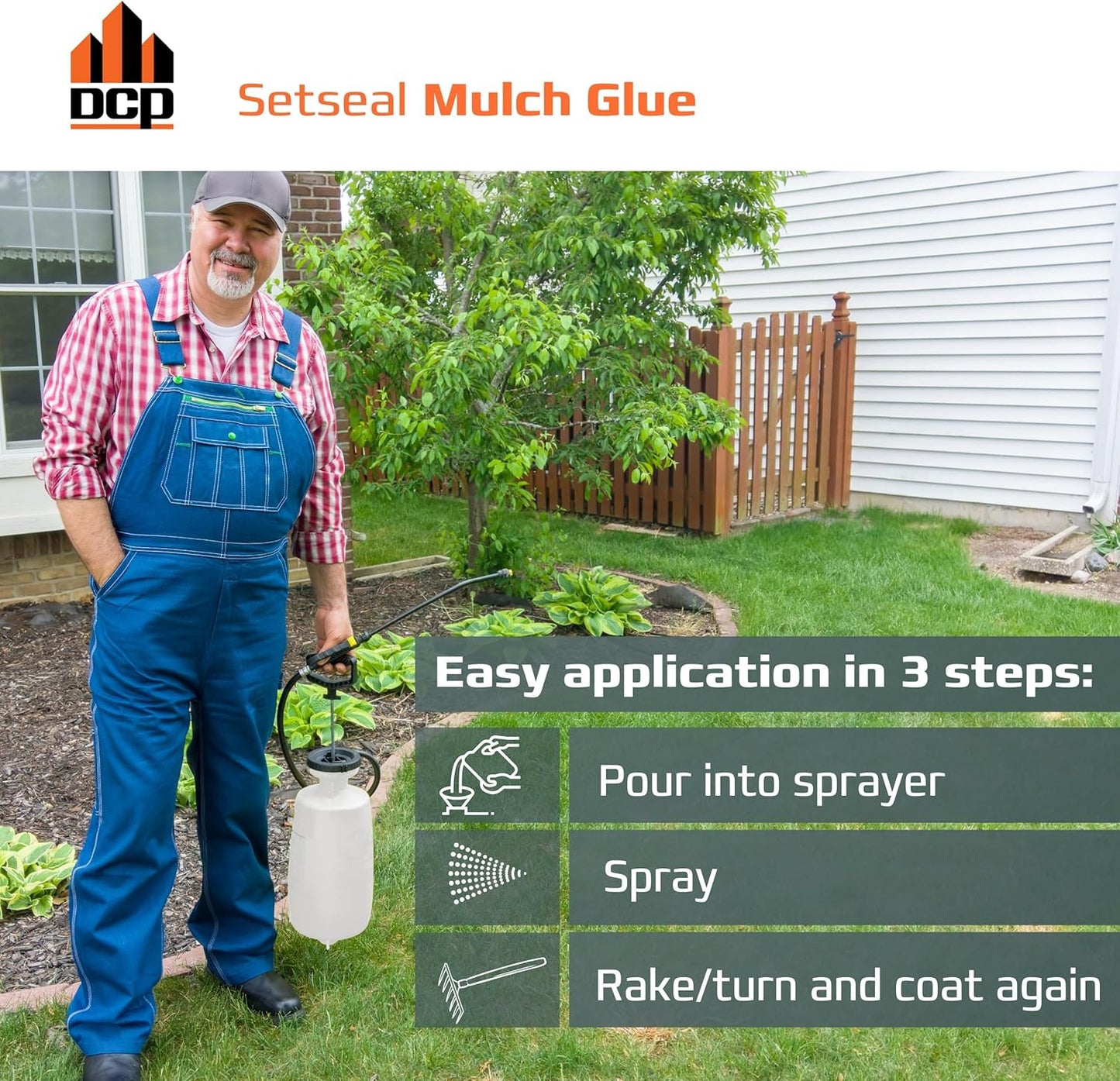 DCP Setseal Mulch Glue for Landscaping 1 Gallon - Gravel Stabilizer & Rock Glue - Works with Mulch, Pea Gravel, Pebble, Rubber Mulch, Large Gravel, Rocks - Ready-to-Use, Non-Toxic, Fast Drying