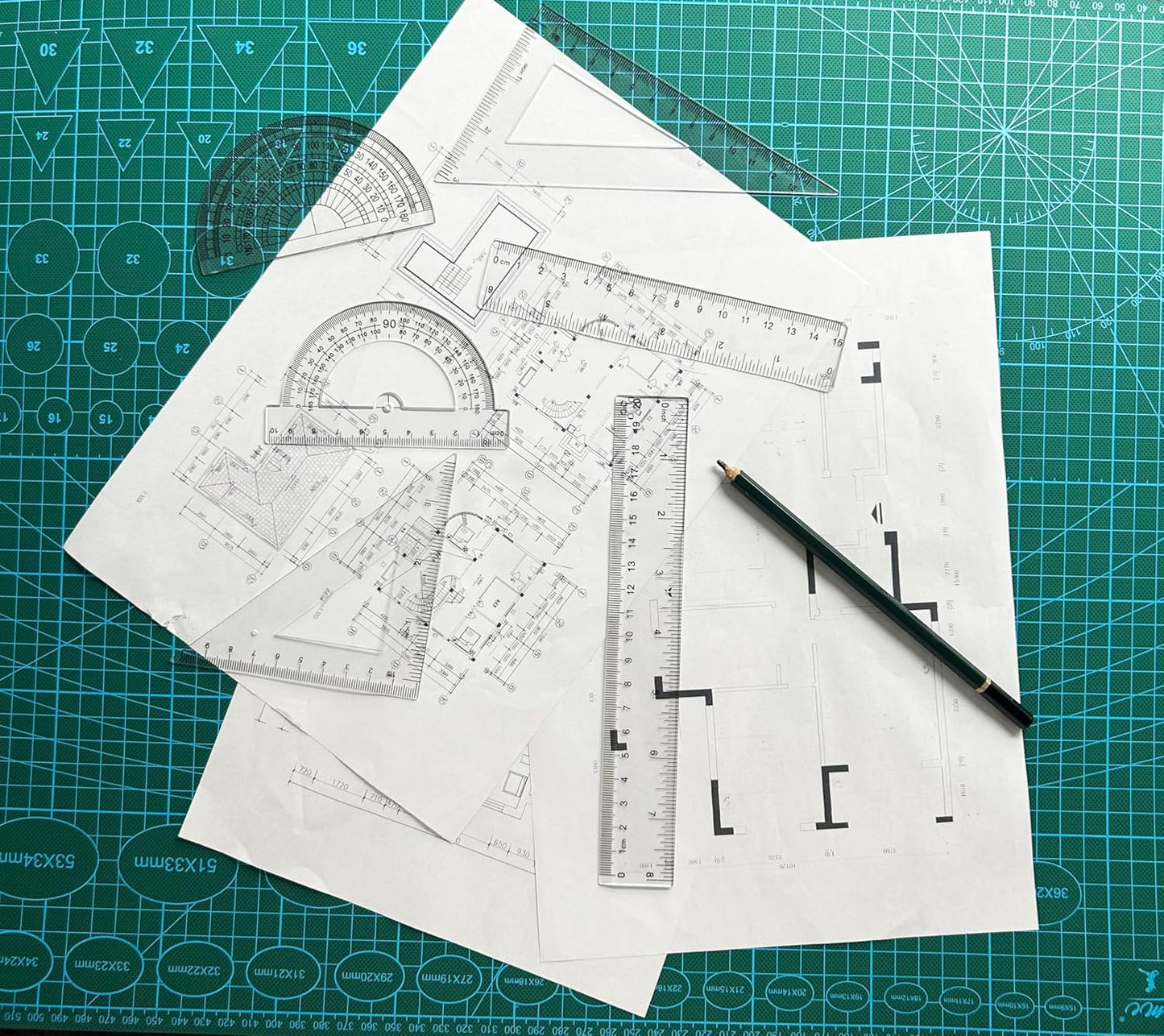 Geometry Set, 6-Piece Clear Plastic Math Ruler, Drafting Ruler Kit Includes Protractor, Triangle Ruler, Straight Ruler-Math Measurement Tools for Students, School and Office Supplies