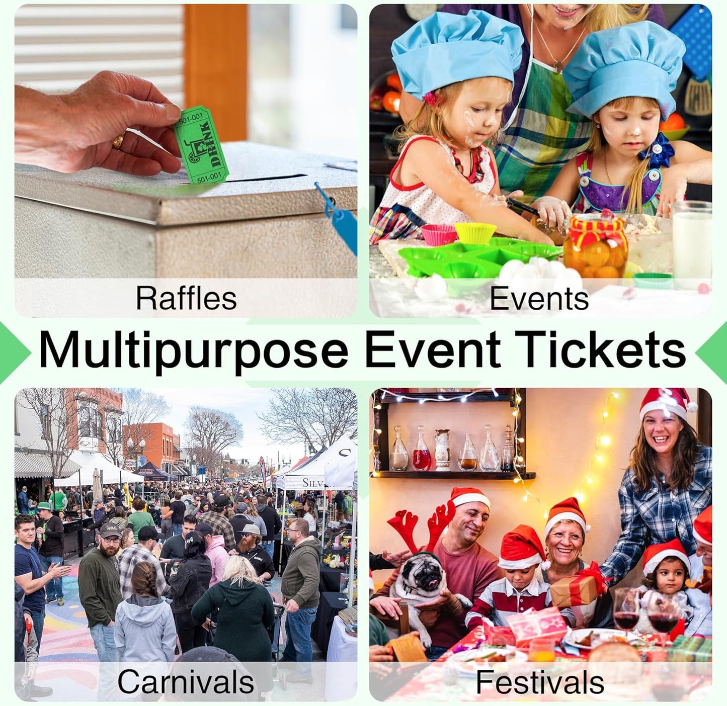 ESSENTIAL 1000 Raffle Tickets Rolls, Drink Tickets Single Roll for Events, Leisure, Movie Watching, Entertainment, Class Reward & Prizes (Green - 5 Color Selection)