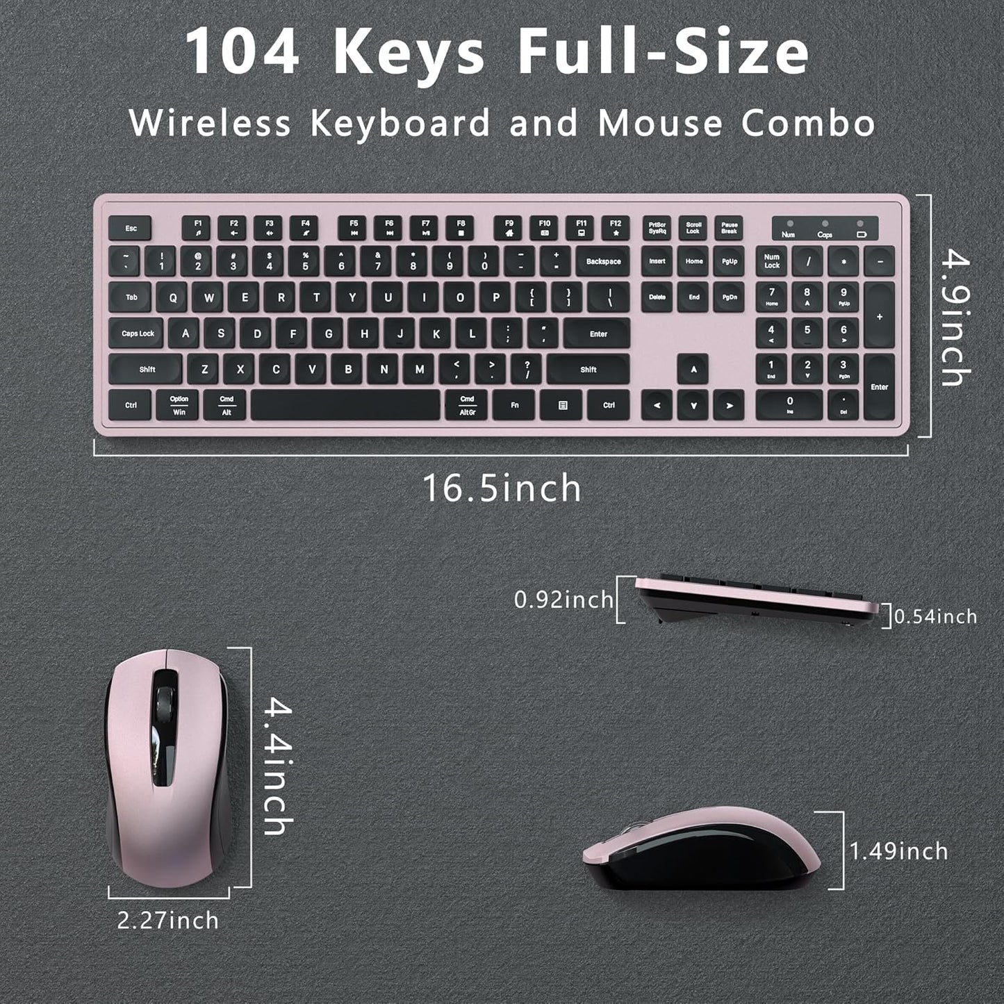 Wireless Keyboard and Mouse Combo, COVEVA 2.4GHz Wireless Keyboard Mouse with USB Receiver, Water-Dropping Keycaps, 104 Keys Full Size with Number Pad for PC Laptop Computer Desktop(Black Pink)
