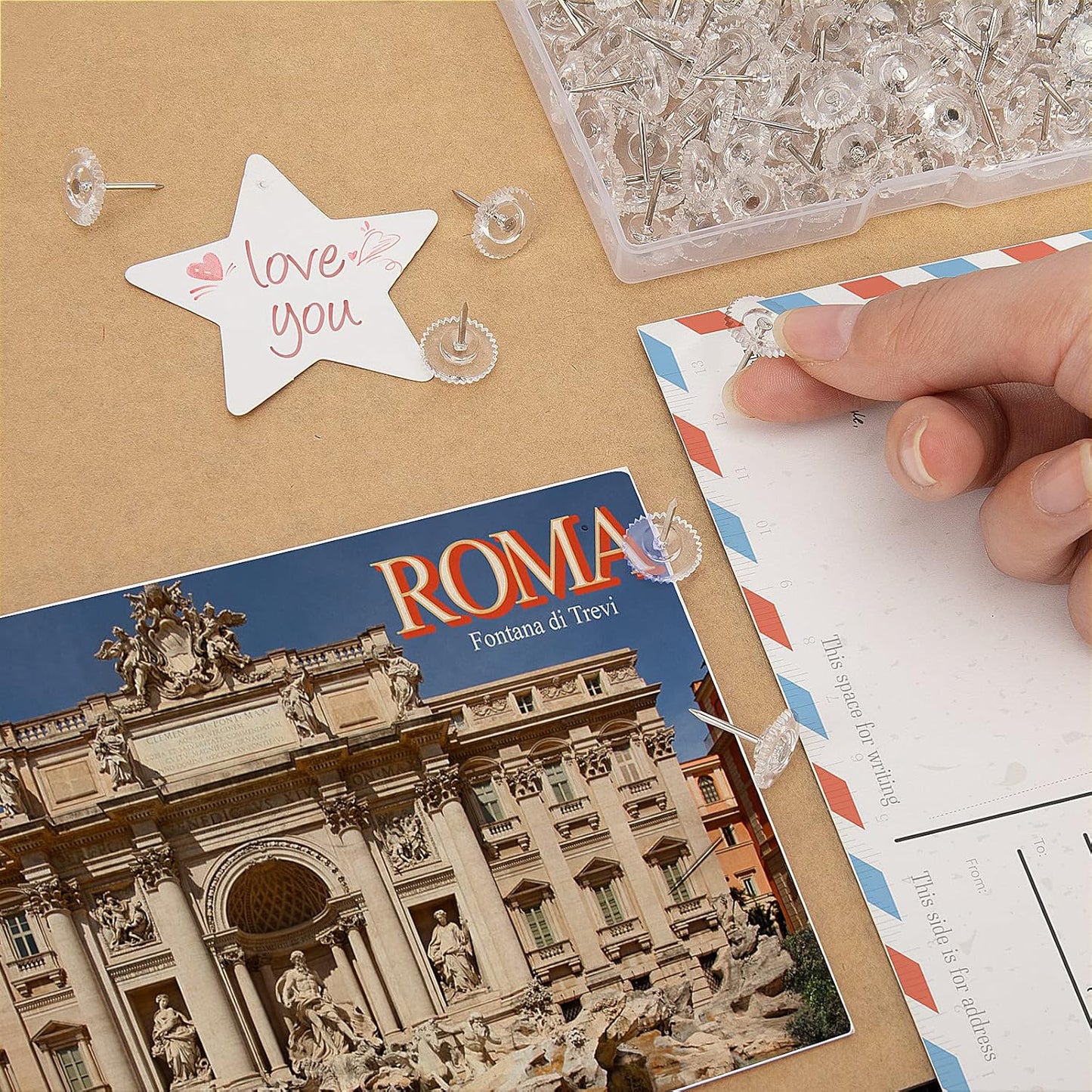 150PCS Clear Thumb Tacks - Standard Push Pins With Steel Points and Transparent Plastic Heads for Bulletin Boards, Crafts, and Office Organization