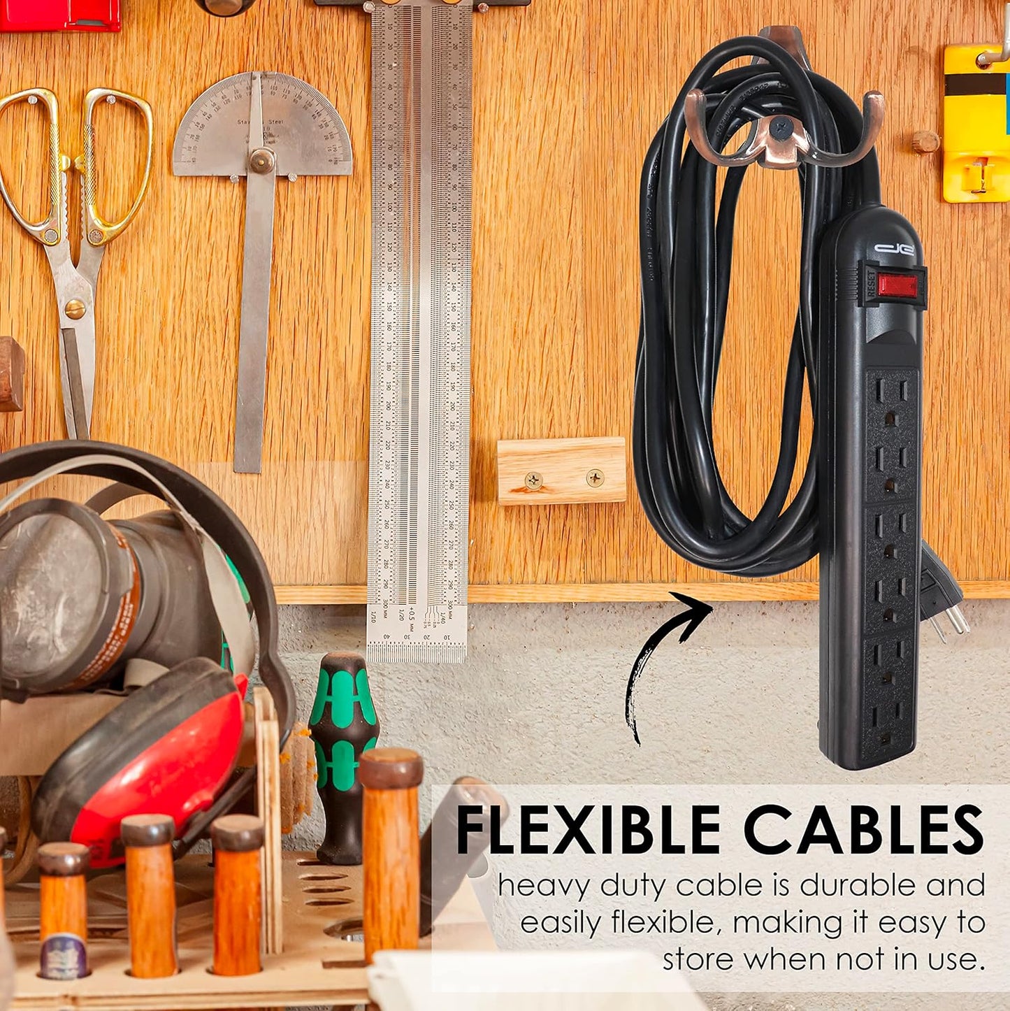 Digital Energy 6-Outlet Surge Protector Power Strip with 15-Ft Long Extension Cord, Black, ETL Listed/UL Standard