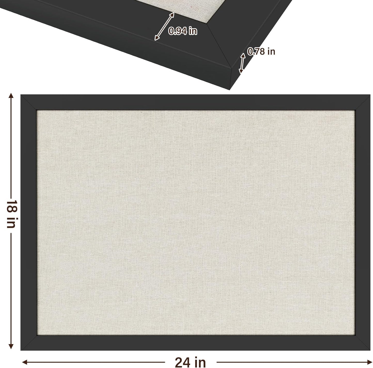 Cork Board Bulletin Board 18" x 24", 2-Pack Large Linen Corkboards with Frame for Walls, Cute Picture Display Pin Board Vision Board for Room School Office Bedroom 40 Pushpins Vintage Black