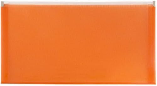 JAM PAPER Plastic Envelopes with Zip Closure - #10 Booklet Wallet - 5 x 10 - Orange - 3/pack