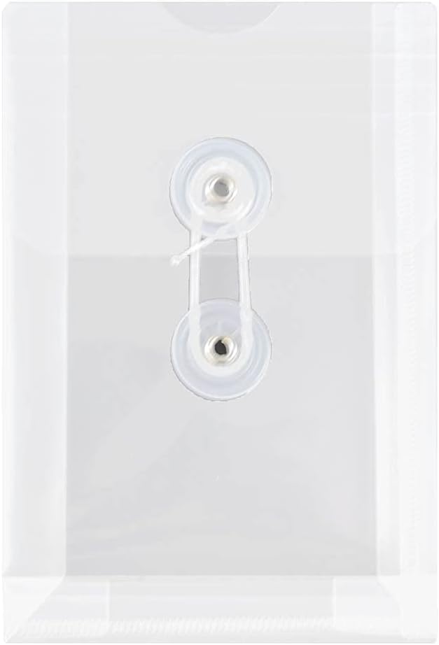 JAM PAPER Plastic Envelopes with Button & String Tie Closure - 4 1/4 x 6 1/4 - Clear - 12/Pack