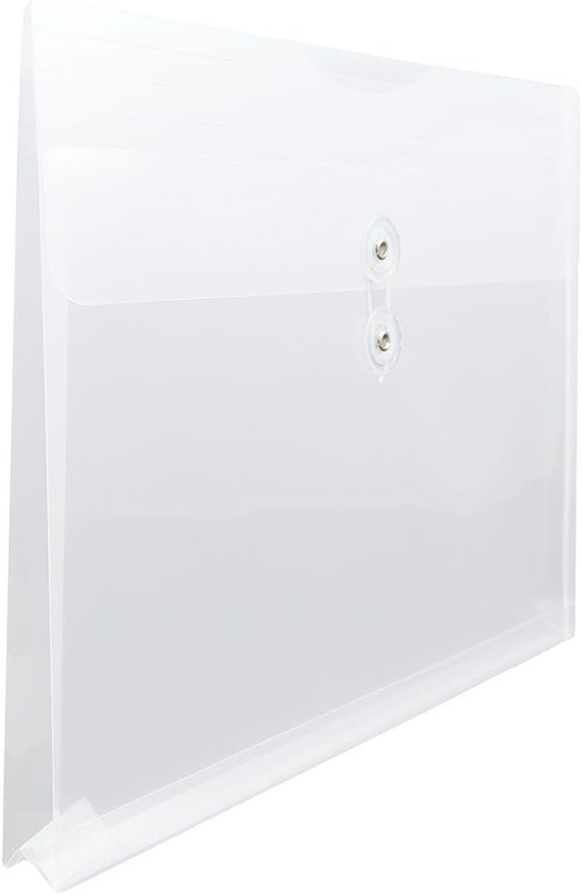 JAM PAPER Plastic Envelopes with Button & String Tie Closure - Letter Booklet - 9 3/4 x 13 - Clear - 3/Pack