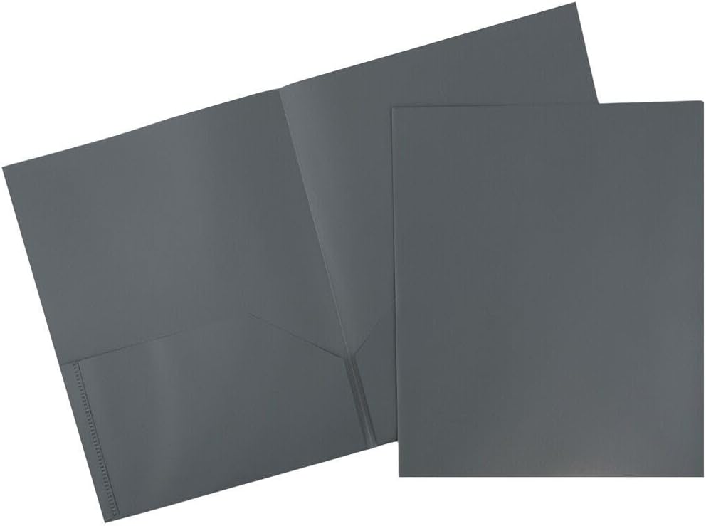 JAM PAPER Plastic 2 Pocket POP Folders - Durable School Folders - Grey - Bulk 48/Pack