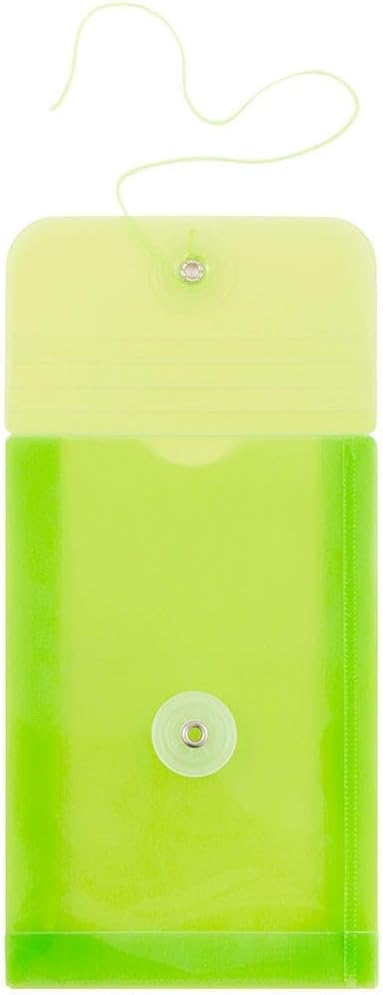 JAM PAPER Plastic Envelopes with Button & String Tie Closure - 4 1/4 x 6 1/4 - Lime Green - 3/Pack