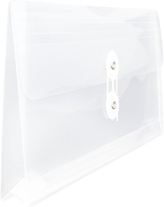JAM PAPER Plastic Envelopes with Button & String Tie Closure - #10 Business Booklet - 5 1/4 x 10 - Clear - 3/pack
