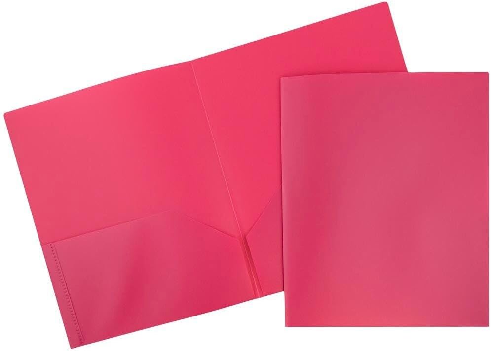 JAM PAPER Plastic 2 Pocket POP Folders - Durable School Folders - Fuchsia Hot Pink - Bulk 48/Pack