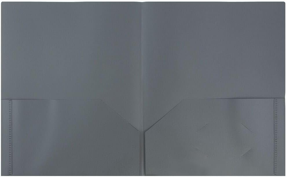 JAM PAPER Plastic 2 Pocket POP Folders - Durable School Folders - Grey - Bulk 48/Pack