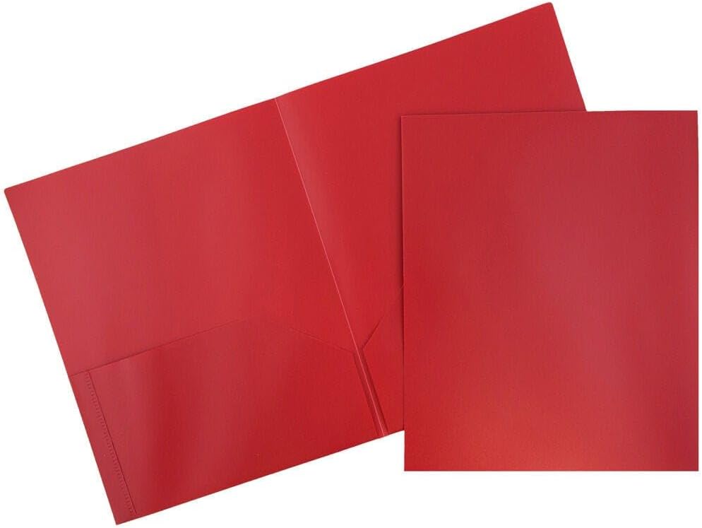 JAM PAPER Plastic 2 Pocket POP Folders - Durable School Folders - Red - Bulk 48/Pack