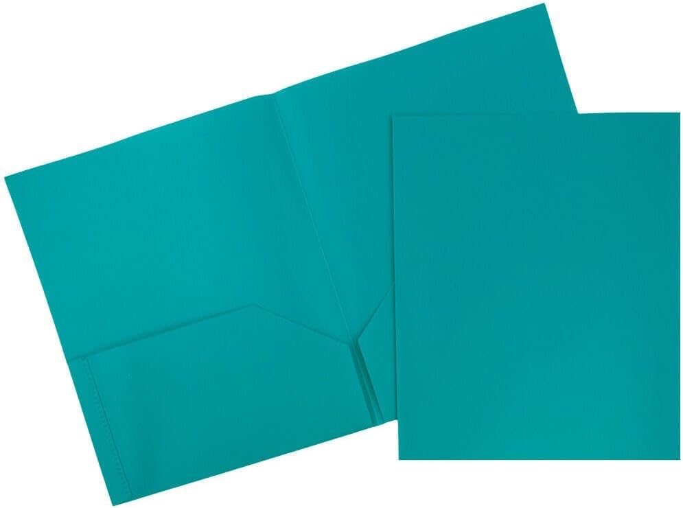 JAM PAPER Plastic 2 Pocket POP Folders - Durable School Folders - Teal Blue - Bulk 48/Pack