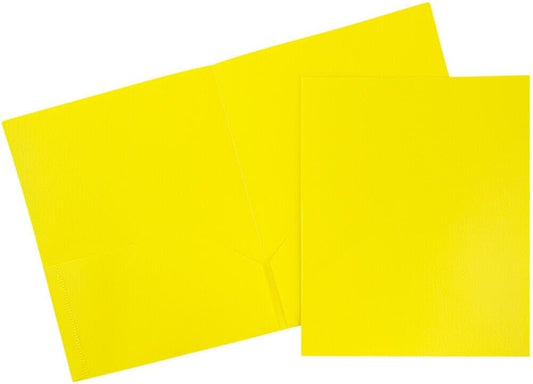 JAM PAPER Plastic 2 Pocket POP Folders - Durable School Folders - Yellow - Bulk 48/Pack