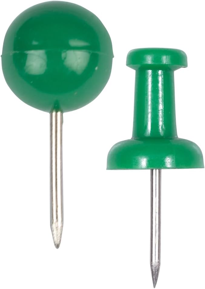 JAM PAPER Colorful Push Pins - Flat & Round Head Thumb Tack Combo Set - Green Pushpins - 200/Pack