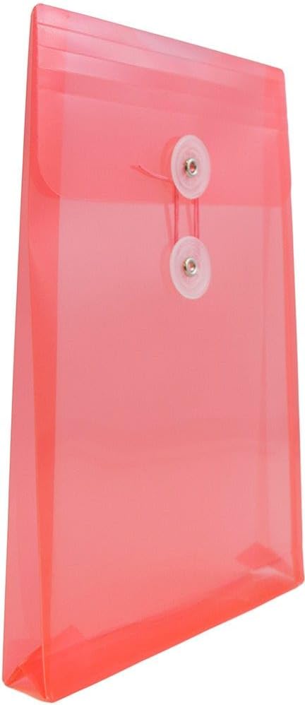 JAM PAPER Plastic Envelopes with Button & String Tie Closure - 6 1/4 x 9 1/4 - Red - 3/Pack