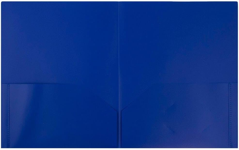 JAM PAPER Plastic 2 Pocket POP Folders - Durable School Folders - Blue - Bulk 48/Pack