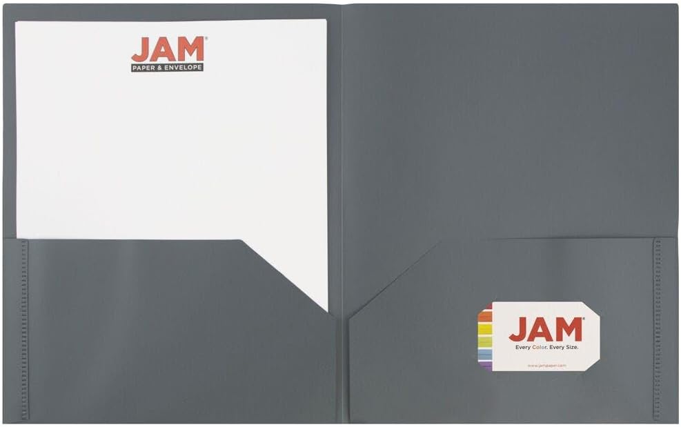 JAM PAPER Plastic 2 Pocket POP Folders - Durable School Folders - Grey - Bulk 48/Pack