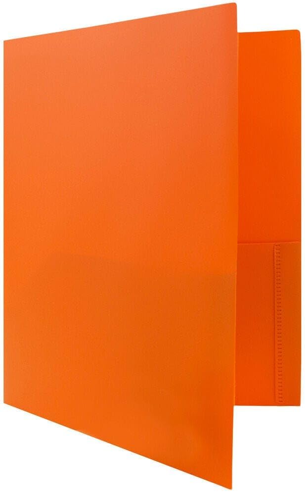 JAM PAPER Plastic 2 Pocket POP Folders - Durable School Folders - Orange - Bulk 48/Pack