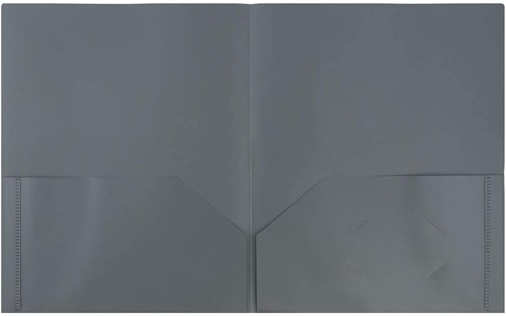 JAM PAPER Plastic 2 Pocket POP Folders - Durable School Folders - Grey - 6/Pack