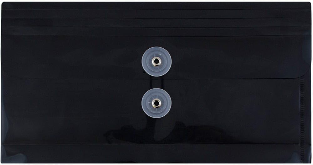 JAM PAPER Plastic Envelopes with Button & String Tie Closure - #10 Business Booklet - 5 1/4 x 10 - Black - 3/pack