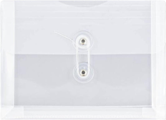 JAM PAPER Plastic Envelopes with Button & String Tie Closure - Index Size - 5 1/2 x 7 1/2 - Clear - 12/Pack