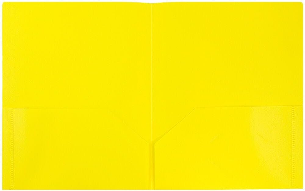 JAM PAPER Plastic 2 Pocket POP Folders - Durable School Folders - Yellow - Bulk 48/Pack