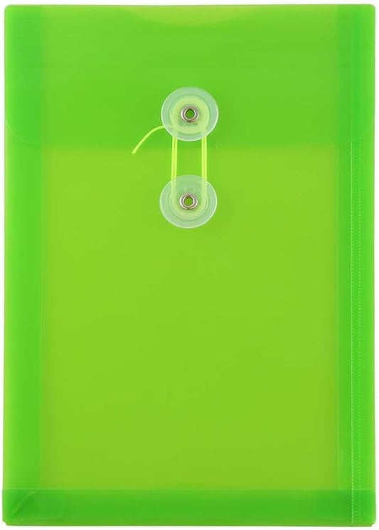 JAM PAPER Plastic Envelopes with Button & String Tie Closure - 6 1/4 x 9 1/4 - Lime Green - 3/Pack
