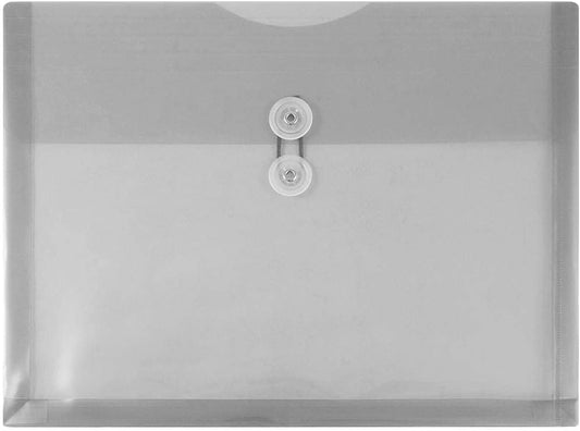 JAM PAPER Plastic Envelopes with Button & String Tie Closure - Letter Booklet - 9 3/4 x 13 - Smoke Gray - 12/Pack