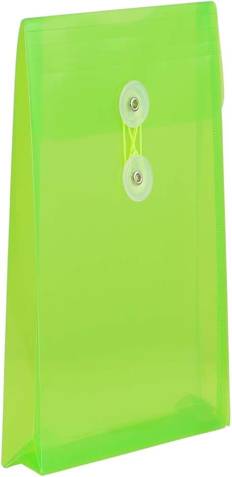 JAM PAPER Plastic Envelopes with Button & String Tie Closure - 6 1/4 x 9 1/4 - Lime Green - 12/Pack