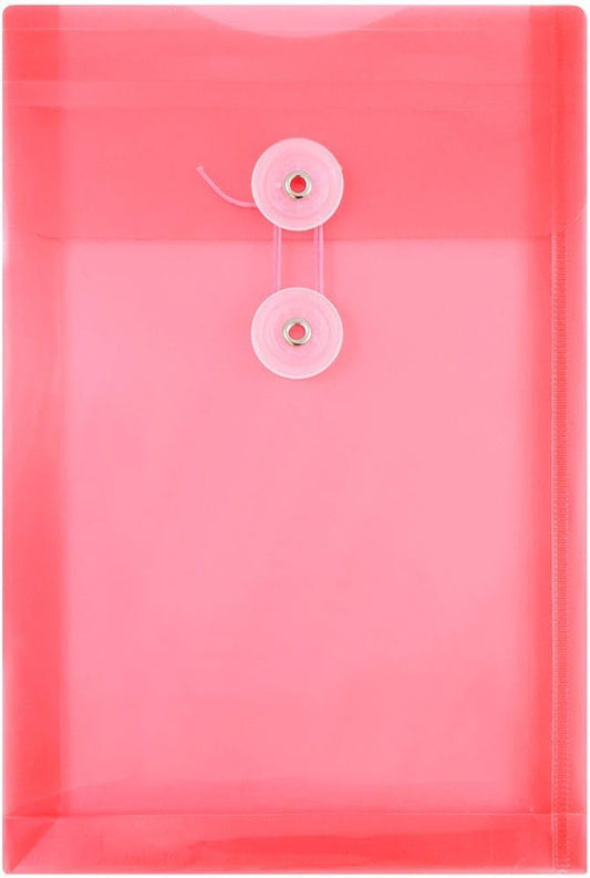 JAM PAPER Plastic Envelopes with Button & String Tie Closure - 6 1/4 x 9 1/4 - Red - 3/Pack