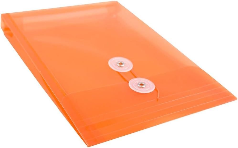 JAM PAPER Plastic Envelopes with Button & String Tie Closure - 6 1/4 x 9 1/4 - Bright Orange - 3/Pack