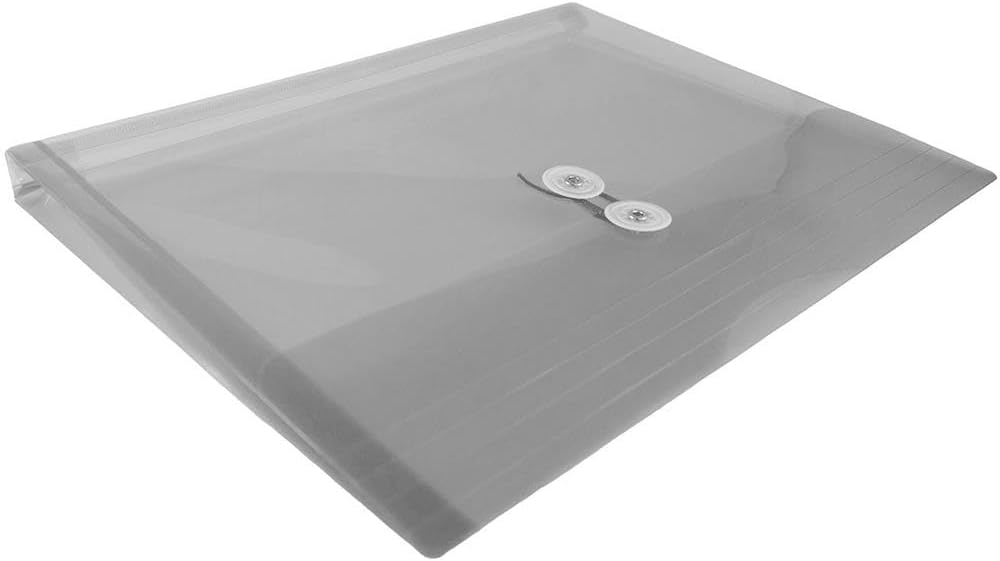 JAM PAPER Plastic Envelopes with Button & String Tie Closure - Letter Booklet - 9 3/4 x 13 - Smoke Gray - 3/Pack