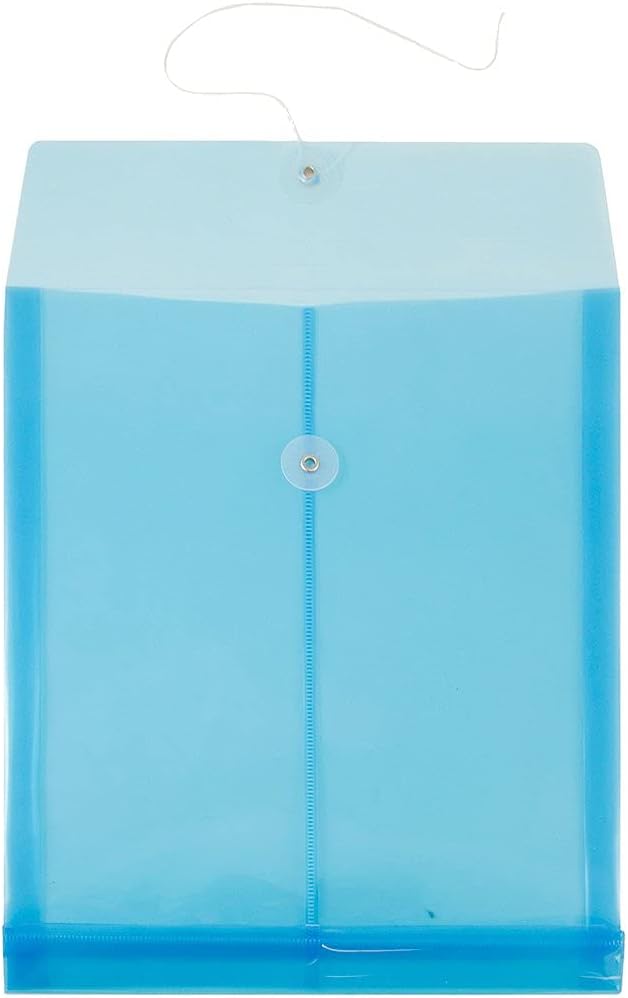 JAM PAPER Plastic Envelopes with Button & String Tie Closure - Letter Open End - 9 3/4 x 11 3/4 - Blue - 12/Pack