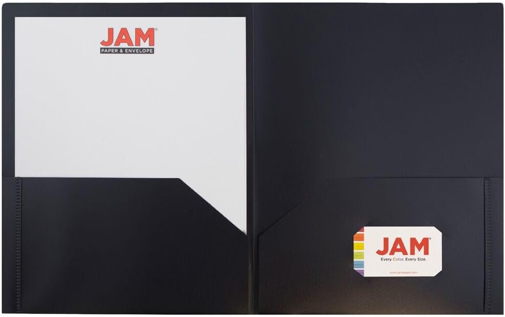 JAM PAPER Plastic 2 Pocket POP Folders - Durable School Folders - Black - Bulk 48/Pack
