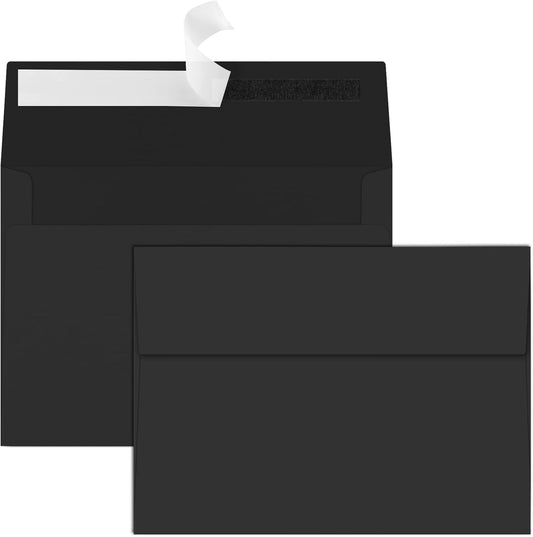 50 Packs 5x7 A7 Envelopes for Invitations, Photos, Greeting Cards - Self Seal for Weddings, Mailing (Black)