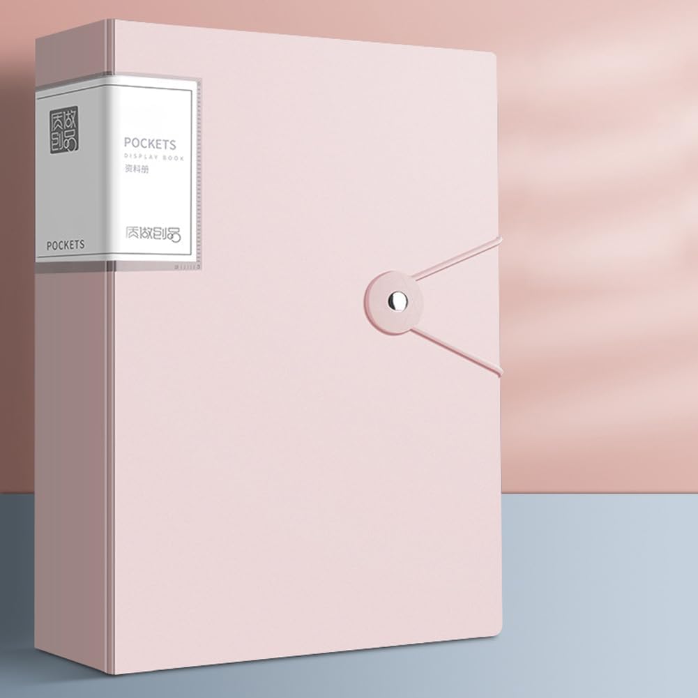 File Folder - 100 Pockets, Durable A4 Letter Size Organizer, Water-Resistant Plastic Dividers, Home/Office/School Document Holder (Pink)