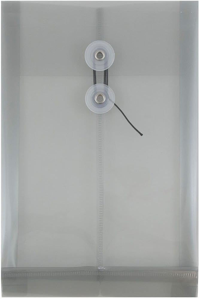 JAM PAPER Plastic Envelopes with Button & String Tie Closure - 6 1/4 x 9 1/4 - Smoke Grey - 3/Pack